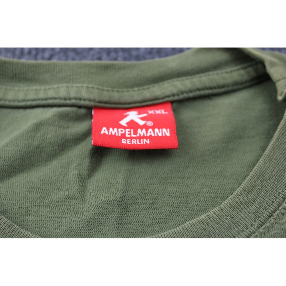 Ampelmann Berlin Mens XXL Olive Green Graphic T-Shirt Red Walking Man Logo Tee - Picture 5 of 6